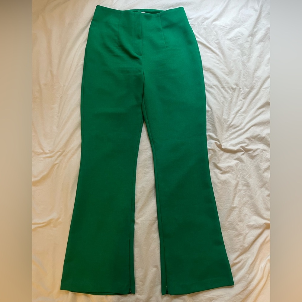 Topshop Kelly Green Flared High Rise Trousers size US 8